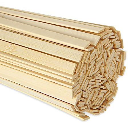 AHUNTTER 300 Pieces Natural Wooden Craft Sticks, Strong Bamboo Sticks Strips, 40cm Extra Long Flat Sticks for Crafting and Making Star Lanterns - 40cm Length x 0.9cm Width