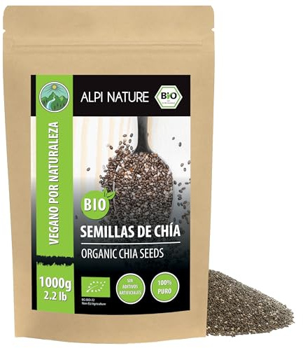 Alpi Nature Semillas de Chía Orgánica 1kg, Chia Semillas Enteras para Batidos, Yogur y Muesli