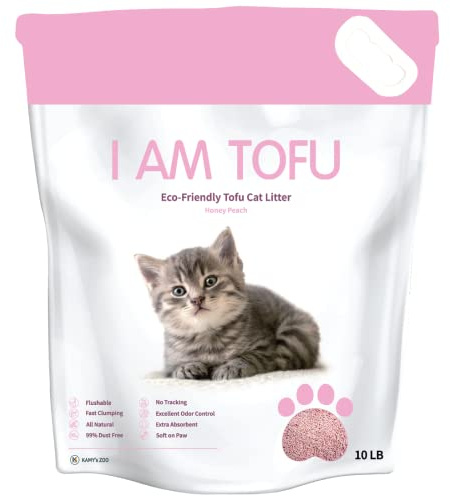 I AM TOFU - Tofu Cat Litter, Natural Flushable, No Dust Extra Clumping Pellet Litter (10 LBS, Honey Peach)
