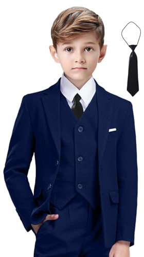 Boys Suits Size 12 for Navy Tuxedo for Boys Outfit for Kids 5 Pieces with Blazer,Vest,Pants,Shirt and Tie for Wedding