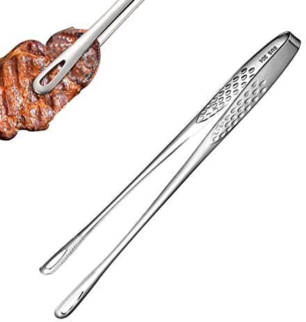 LINGJIONG Stektång | långa kökstänger i rostfritt stål, lätta sautetänger grillklämma värmebeständigt handtag köttklämma för picknickaktivitet