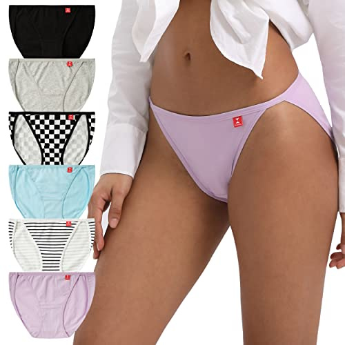 INNERSY Slip Femme Coton Culotte Bikini Confort sous Vetements Feminins Shorty Sport Lot de 6 (M, Rayure/Carreaux/4 Uni)