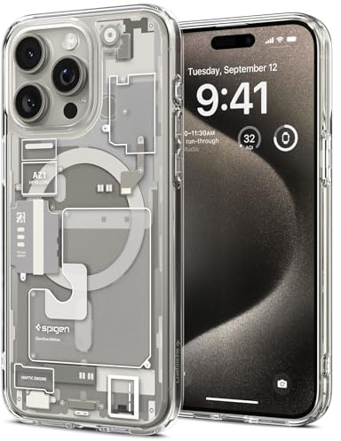 Spigen für iPhone 15 Pro Ultra Hybrid MagFit Hülle [Anti-Yellowing] Case Handyhülle Transparent Dünn Slim Kompatibel mit MagSafe -Zero One Natural Titanium