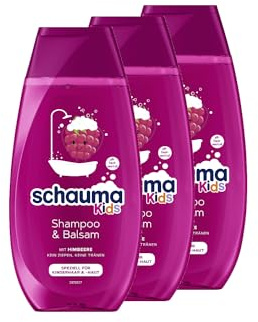 Schauma Schwarzkopf Kids schampo & balsam hallon (3 x 250 ml), barnschampo reder ut håret för enklare kambarhet, med mild och fräsch doft