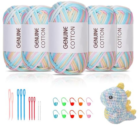 Maxee 5X50g Dickes Garn Baumwolle zum Häkeln, Chunky Häkelgarn für Anfänger, Kein Geteiltes Häkeln Amigurumi Wolle, Klobiges Baumwollgarn Einfaches Strickgarn zum Häkeln Stricke