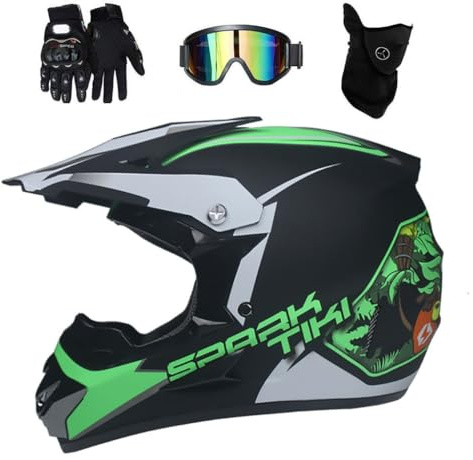 Full Face Motocross Helmet Set, with Goggles Gloves Mask, Youth Kid Off Road Motorbike Karting Scooter Helmet, Downhill MTB ATV BMX Enduro Quad Dirt Bike Crash Helmet ( Color : Black , Size : S/52-53C