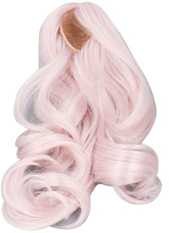 Parrucca per Bambola Lunga e Riccia Capelli Artificiali con Riga Centrale in Morbida Seta per Bambole Snodate con Circonferenza della Testa di 1/3 (Rosa Crema)