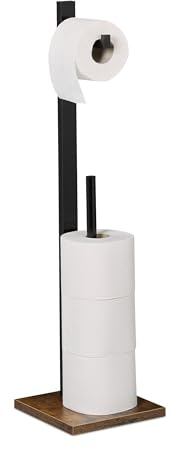 Relaxdays Support pour Le Papier Toilette, pour 5 Rouleaux en Tout, Non Fixe, Bambou & MDF, HLP 71x19x19 cm, Noir & Brun