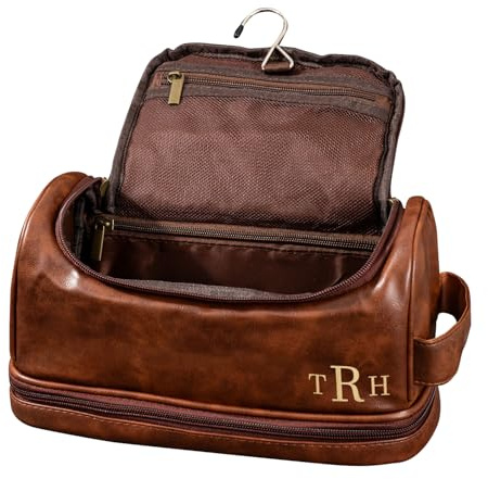 Neceser Personalizado para Hombre de Cuero PU, Neceser de Viaje con Grabado Personalizado, Iniciales Personalizadas para la Familia (Toiletry Bag 01)