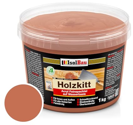 Isolbau - Holz-Spachtelmasse 1 kg - Holzspachtel Holzkitt Außen und Innen - Holz-Reparaturspachtel - Holzreparaturmasse - Holz-Fertigspachtel - Schnelltrocknend - Mahagoni (Nr. 15)