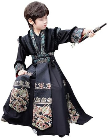 HHCTEBEC Kung-Fu-Hanfu für Jungen, Kampfkunst-Robe, Performance-Kostüm, Ritterlicher Tang-Anzug, Hanfu,140