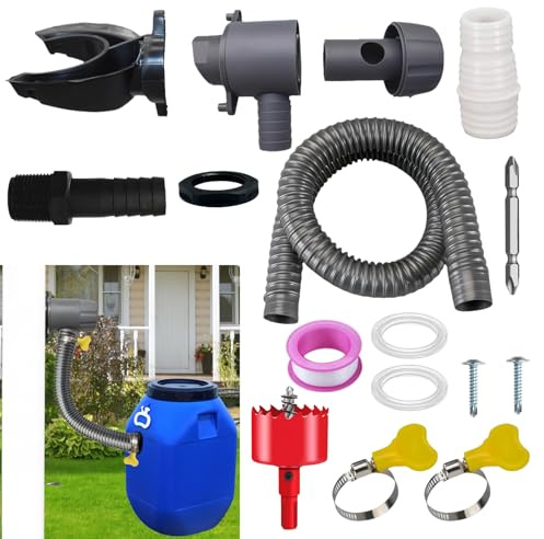 Golgner Juego de conectores para barriles de lluvia, conexión para cañones de lluvia, colector de agua de lluvia para bajante de 70 – 110 mm, con accesorios de montaje, para techos de hasta 80 m²