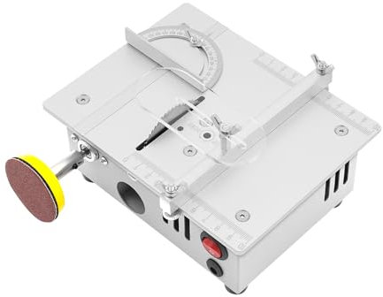 Mini sierra circular de mesa con 4 cuchillas, 96 W, pequeña sierra circular de precisión, profundidad de corte ajustable, sierra de mesa portátil, mini sierra de mesa para bricolaje, carpintería y
