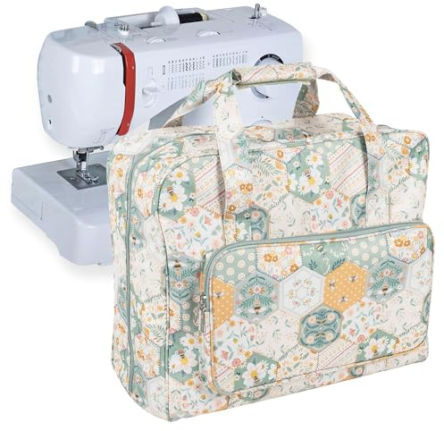 Hobby Gift Sac pour Machine à Coudre – Imprimé Patchwork Contemporain Abeille, poignée renforcée, Poche Avant, Rangement et Transport protecteurs, 20 x 44 x 38 cm