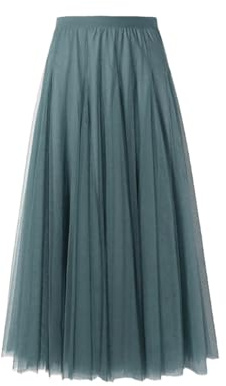 BrightGlow Gonna lunga in tulle da donna, linea A, midi, sottogonna, a strati, a pieghe, gonna in tulle da donna con vita alta, vestito da palco, in rete, tutu, gonne per matrimonio e feste, Blu, L