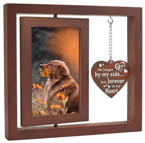 CREATCABIN Roterande fotoram i trä berlock hjärtform affischtryck flytande ram 360 graders bildvisningsstativ brun bordsdekoration för honom familj hans vänner gåvor 20,5x23 cm