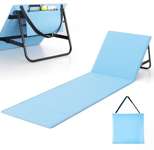 WildFun 180 X 55 cm Portable Beach Sun Mat, Faltbare leichte Sonnenliege mit Verstellbarer Rückenlehne und Tasche ohne kleine Kopfstütze (Basic Blau 1pcs)