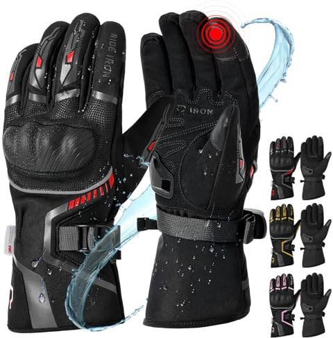 RIDEIRON Guanti moto invernali uomo donna,Antivento,leggeri e caldi con touchscreen per motociclismo,escursionismo e altri sport all'aperto,Nero XL