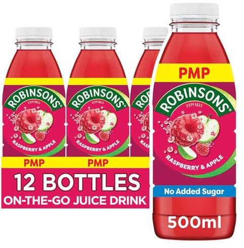 Robinsons RTD Raspberry & Apple 500ml (Pack of 12) | Robinsons Squash Mini & Diluting Juice Alternative | No Added Sugar Fruit Juice Drink