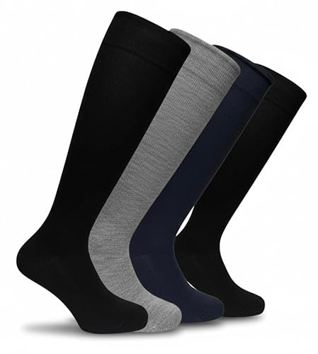 Lucchetti Socks Milano 4 PAIA Calze Uomo Lunghe Sanitarie in Caldo Cotone, Elastiche Morbide Senza Polsino, Rimagliate, Invernali, Comfort Circolazione, Made in Italy (40-46, Senza Elastico Dark)