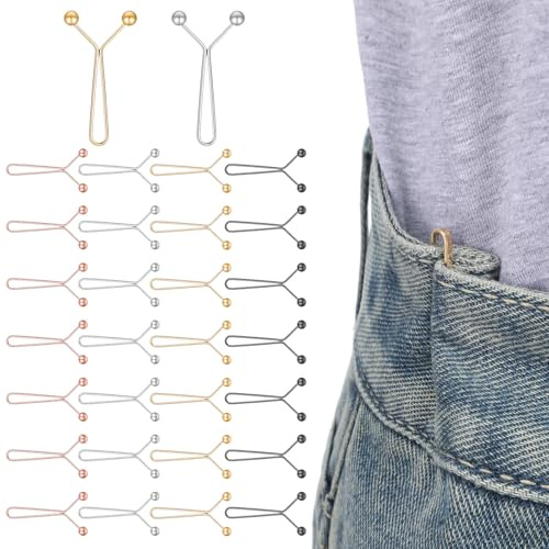 30 stycken smalare byxclips, midjeknoppar för att förkorta byxben, byxförsmåningsclips, smalare midjespännare, bältesförsmåningsclips för jeans utan jeanssömning, rockar, T-shirts (4 färger)