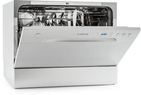 Klarstein Table Top Dishwasher, 6 Place Setting Mini Dishwasher, Quiet Operation Countertop w/ 6 Washing Programs, Compact Tabletop Easy To Install Homes/Office Small