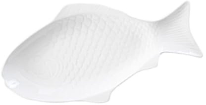 Milisten Plat en Céramique Blanche 15 Pouces de Poisson, Plat de Service Polyvalent pour Poisson et Sushis, Assiette Décorative pour Dîner et Présentation Culinaire, Maison et Restaurant