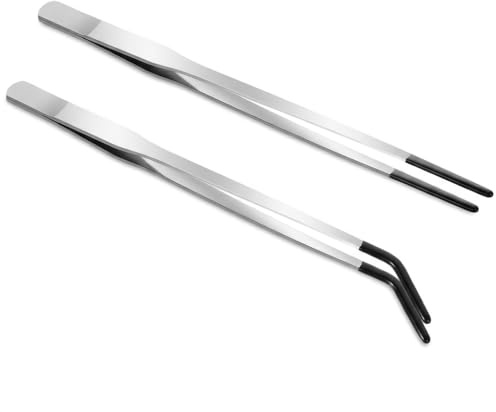 ALLGAYER 2 Pcs Long Tweezers, 27cm Stainless Steel Feeding Tongs with Straight and Curved Tips, Precision Aquarium Tools for Reptiles, Snakes, Lizards, Spider, Fish Tank Cleaning and Kitchen Crafting