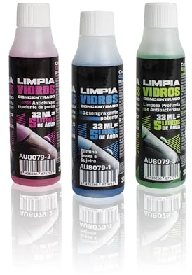 Limpiaparabrisas Concentrado Coche Pack 3 x 32ml para 5L Agua, Limpiacristales Automóvil Desengrasante Antilluvia Antibacteriano, Líquido Parabrisas Eliminación Insectos Grasa Suciedad
