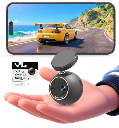 KAWA Cámara para Coche 2K, Mini Giratoria 360° con Control por Voz y WiFi | Giratoria 360°, 32GB TF, G-Sensor, Grabación Bucle, NightEagle, 24h Park