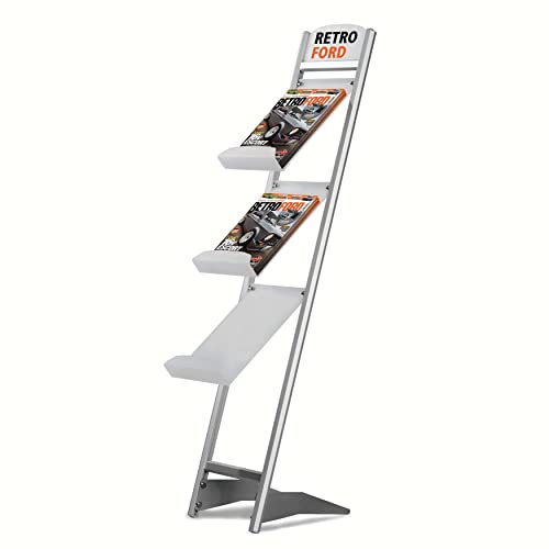 Dila GmbH Prospekthalter mit 3 DIN A4 Prospektablagen Bodenständer Prospektständer Infoständer Zeitschriftenständer Katalogständer Werbeaufsteller Präsentation Messeständer