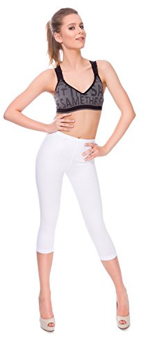 SOFTSAIL Womens 3/4 Cotton Solid Leggings Secured Capri Activewear Gym Yoga Fitness Casual Cropped Pants Sizes 8-28 UK White