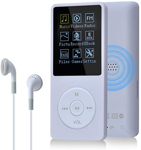 COVVY 8 GB Lettore musicale MP3 portatile da, supporta schede di memoria SD fino a 64 GB, lettore MP3 HiFi con audio senza perdita, registrazione di musica/video/voce/radio FM(8G,Bianca)