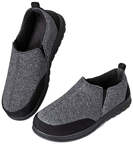LongBay Men’s Slippers Indoor Outdoor Memory Foam House Shoes Black, 10-11