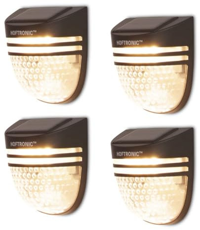 HOFTRONIC - 4er Set Solar Außenleuchte Wand mit Dämmerungsschalter Tropo 3000K Warmweiß Solarlampen Außen Wand 120x90x52,5mm (LxBxH) IP65 wasserdichte Laterne Schwarz für Wand auf Solarenergie