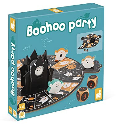 Janod - Buuhuu-Party - Gesellschaftsspiel für Kinder - Thema Geister - Brettspiel aus Holz und Pappe - 2 bis 4 Spieler - ab 4 Jahre, J02470, Orange, Schwarz