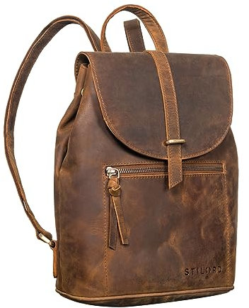 STILORD 'Zea' Cityrucksack Damen Klein Echtleder Daypack Lederrucksack Frauen Rucksack Vintage Backpack Modern Ledertasche Elegant Tagesrucksack, Farbe:vinto - braun