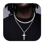 Adramata 2 Stück Kette Herren Edelstahl Kreuz Kette Speer Halskette Herren 8MM Simulierte Perlenkette Herren Wikinger Anhänger Kette Silberkette Halskette für Männer Schmuck Herren