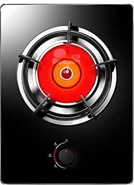 Placa de gas Placa de gas infrarroja incorporada, placa de cocina de vidrio negro de 3.2KW 1 quemador, cocina con FFD y soportes para sartenes de hierro fundido 36x46x14CM [Clase de eficiencia en