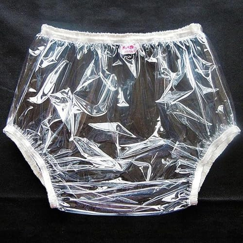 Adult Fully Clear Plastic Pants, Transparent Waterproof Underwear Incontinence Polyvinyl Chlorid Plastic Diaper for Men and Women (Clear, Small)