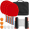 NAMYEUT Tischtennis Set, 4 Tischtennisschläger, 1 Einziehbarem Tischtennisnetz, 6 Tischtennis Bälle mit Tragetasche, Tischtennisschläger Set für Sport, Tischtennis Training