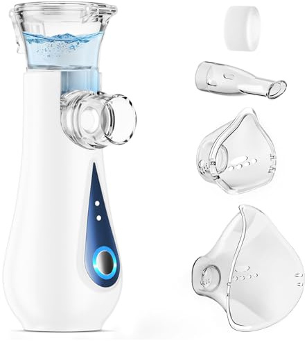 GIBOHOM Nebulizador Portatil, Nebulizador Silencioso para Niños y Adultos, Nebulizador Recargable USB-C, con 2 Máscaras y Boquilla, para Doméstico y de Viaje, Azul
