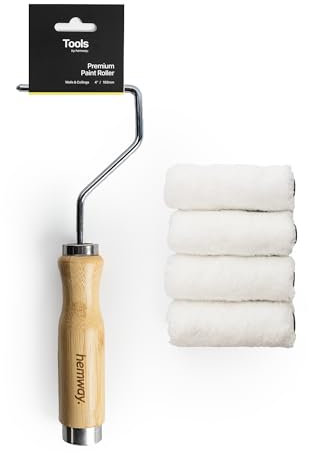 Hemway Mini cadre de rouleau de peinture en bambou de qualité supérieure de 10,2 cm et 4 manchons de rouleau | Petit manchon de peinture à poils mi-longs pour décoration de bricolage | Murs, plafonds