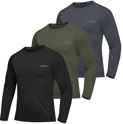 Men's Long-Sleeved T-Shirt UV Shirt Sun Protection Shirts Breathable Quick Drying Functional Shirt Men's Long Sleeve Gym Running Tops, Pack of 3: Black+Dark Grey+Army Green, XL