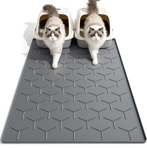 Garoopion Silicone Cat Litter Mat Large 40 X 28, Easy to Clean, Dark Gray