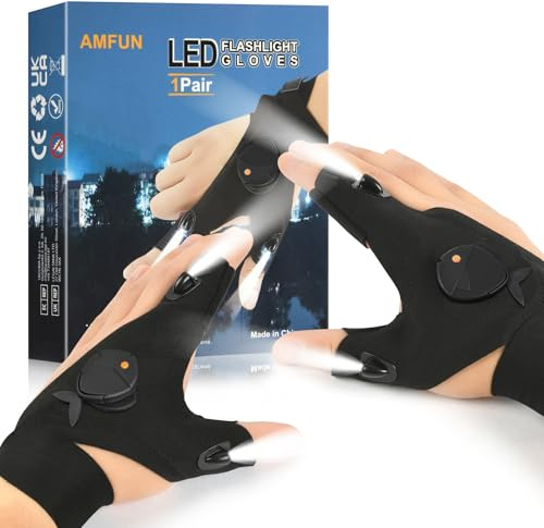 AMFUN Guantes LED Luminosos, Guantes led Accesorios de Pesca, Guante con Luz LEDS, para Hombre Padre Regalos Papa Hombres Cumpleaños
