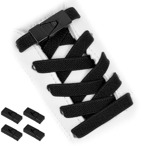 APXEL Cordones Elásticos, 2 Pares Cordones de Zapatos, Cordone Elásticos Zapatos con Hebilla Metal, Cordone de Zapatillas Para Niños Adultos, 8mm*100cm (Negro)