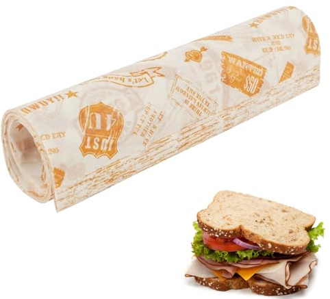 Sandwich Wrapping Paper – Wax Paper Sheets, Greaseproof Liner Pack, Strong Food Basket Tissue, Smooth Non-Stick Texture, Tear Resistant Snack Wrap for Meals | Great for picnics, lunch boxes, café