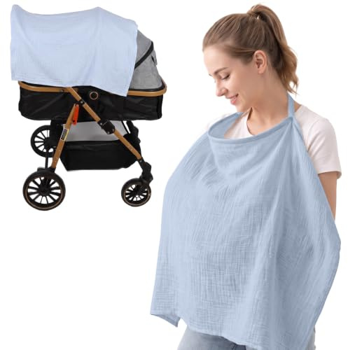 AOOWU Muslin amningsskydd för baby amning, amningsskydd | Amningsskydd i bomull, 360° fullt integritetsskydd för amningsförkläde, bilstolsfilt, barnvagnsskydd