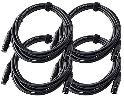 Pronomic 4er Set XFXM-5 Mikrofonkabel (5m Länge, XLR female 3-pol -> XLR male 3-pol, Stecker handgelötet, säure- und ölfest, Spannzangen-Zugentlastung) schwarz